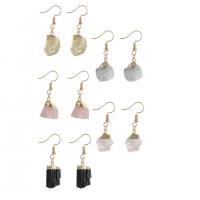 Ædelsten Drop Earring, med Zinc Alloy, guldfarve belagt, forskellige materialer til valg & for kvinde, 12x16mm,40mm, 6par/Bag, Solgt af Bag