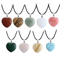 Gemstone Pendants Jewelry, with Tibetan Style, Heart, silver color plated, different materials for choice, 29x30mm, Sold By PC