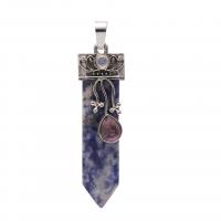 Gemstone Pendants Jewelry, with Tibetan Style, antique silver color plated, different materials for choice, 15x55mm, Sold By PC