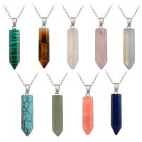 Gemstone Pendants Jewelry, with Tibetan Style, silver color plated, different materials for choice, 8x32mm, 5PCs/Lot, Sold By Lot