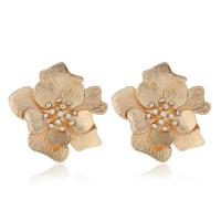 Tibetan Style Stud Earring, Flower, gold color plated, for woman & with rhinestone, nickel, lead & cadmium free, 43x45mm, Sold By Pair