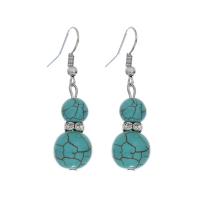Tibetan Style Drop Earrings, with turquoise, plated, for woman & with rhinestone, nickel, lead & cadmium free, 43*10mm, Sold By Pair