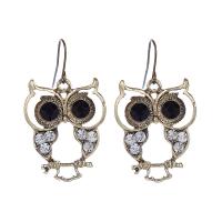 Tibetan Style Drop Earrings, Owl, plated, for woman & with rhinestone, golden, nickel, lead & cadmium free, 42*25mm, Sold By Pair