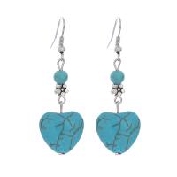 Zinc Alloy Drop Earrings with turquoise Heart plated for woman nickel lead & cadmium free 55*20mm Sold By Pair