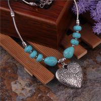 Zinc Alloy Jewelry Necklace with turquoise with 5.5cm/ extender chain Heart plated for woman nickel lead & cadmium free 35*35mm Sold By Strand