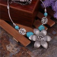 Tibetan Style Jewelry Necklace, with turquoise, with 5cm extender chain, Flower, plated, for woman, silver color, nickel, lead & cadmium free, 50*50mm, Sold Per 16.5 Inch Strand