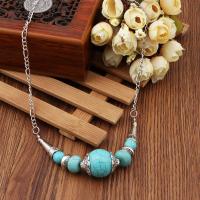 Tibetan Style Jewelry Necklace, with turquoise, plated, for woman, silver color, nickel, lead & cadmium free, Sold By Strand