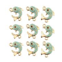 Animal Zinc Alloy Connector Dolphin plated with rhinestone & 1/1 loop golden nickel lead & cadmium free 25*11mm Sold By Bag