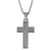 Stainless Steel Jewelry Necklace with Brass with 2Inch extender chain Cross silver color plated oval chain & micro pave cubic zirconia & for woman 1.5mm Sold Per Approx 17.5 Inch Strand