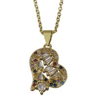 Stainless Steel Jewelry Necklace, with Brass, with 2Inch extender chain, Heart, gold color plated, oval chain & micro pave cubic zirconia & for woman, 14x19.5mm,1.5mm, Sold Per Approx 17.5 Inch Strand