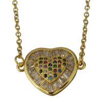 Stainless Steel Jewelry Necklace with Brass with 1.5Inch extender chain Heart gold color plated oval chain & micro pave cubic zirconia & for woman 1.5mm Sold Per Approx 18.5 Inch Strand