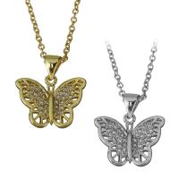 Stainless Steel Jewelry Necklace with Brass with 1.5Inch extender chain Butterfly plated oval chain & micro pave cubic zirconia & for woman 1.5mm Sold Per Approx 17.5 Inch Strand