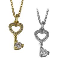Stainless Steel Jewelry Necklace, with Brass, with 2Inch extender chain, Key, plated, oval chain & micro pave cubic zirconia & for woman, more colors for choice, 8x17mm,1.5mm, Sold Per Approx 17.5 Inch Strand