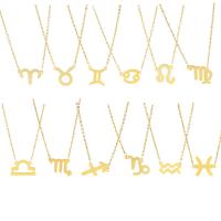 Collier de bijoux en acier inoxydable, 12 Signes du Zodiaque, chaîne ovale & styles différents pour le choix & pour femme, Or, 17mm, Vendu par Environ 17.72 pouce brin
