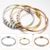 Stainless Steel Bangle, with Rhinestone Clay Pave, plated, fashion jewelry & snake chain & for woman, more colors for choice, 6.6mm, 3mm, Inner Diameter:Approx 63mm, Sold By PC