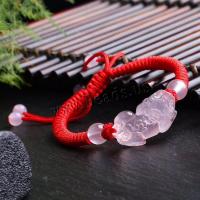 quartz rose bracelet, avec Ciré de coton, bête sauvage Fabuleuse, gravé, Réglable & bracelet tressé & pour femme, Vendu par Environ 8 pouce brin