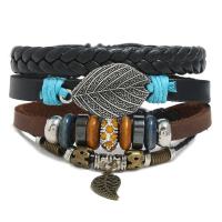 Faux Leather Bracelet Set, with PU Leather & Tibetan Style, Adjustable & three pieces & Unisex, mixed colors, 180mm, 3Strands/Set, Sold By Set