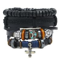 Faux Leather Bracelet Set with Linen & PU Leather & Zinc Alloy 4 pieces & Adjustable & for man mixed colors 180mm Sold By Set