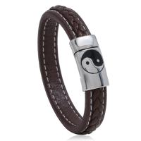 PU Leather Cord Bracelets with Stainless Steel Unisex nickel lead & cadmium free 11mm Sold By Strand