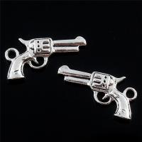 Zinklegierung Pistole Anhänger, plattiert, DIY, Silberfarbe, frei von Nickel, Blei & Kadmium, 21*16mm, 10PCs/Tasche, verkauft von Tasche