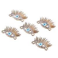 Tibetan Style Connector, Evil Eye, plated, with rhinestone & 1/1 loop, golden, nickel, lead & cadmium free, 18*15mm, 10PCs/Bag, Sold By Bag