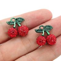 Zinc Alloy Fruit Shape Pendants Cherry plated DIY & with rhinestone nickel lead & cadmium free 18*18mm Sold By PC