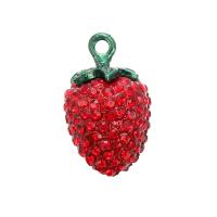 Zinc Alloy fruits forme pendentifs, alliage de zinc, fraise, Placage, DIY & avec strass, rouge, protéger l'environnement, sans nickel, plomb et cadmium, 20*12mm, Vendu par PC