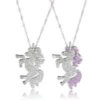 Zinc Alloy Jewelry Necklace with 5cm extender chain Unicorn plated micro pave rhinestone & for woman nickel lead & cadmium free Sold Per 17.3 Inch Strand