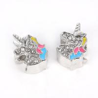 Tibetan Style Animal Beads, Unicorn, plated, DIY & with rhinestone, silver color, nickel, lead & cadmium free, 15*9mm, 10PCs/Bag, Sold By Bag
