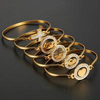 Zinc Alloy Bangle plated & for woman & with rhinestone gold nickel lead & cadmium free 65*45mm Sold By PC