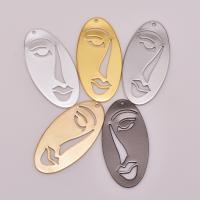 Hollow Brass Pendants, Face, plated, Random Color, nickel, lead & cadmium free, 38x19mm, Hole:Approx 1mm, 100PCs/Bag, Sold By Bag