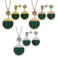 Fashion Stainless Steel Jewelry Sets, earring & necklace, with Resin, with 2Inch extender chain, plated, oval chain & for woman & with rhinestone, more colors for choice, 37mm,20x23mm,1.5mm,29mm,16x18.5mm, Length:Approx 17 Inch, Sold By Set