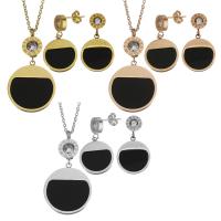 Fashion Stainless Steel Jewelry Sets, earring & necklace, with Resin, with 2Inch extender chain, plated, oval chain & for woman & with rhinestone, more colors for choice, 37mm,20x23mm,1.5mm,29mm,16x18.5mm, Length:Approx 17 Inch, Sold By Set