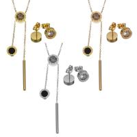 Stainless Steel smycken Ställer, Stud Örhänge & halsband, ROSTFRITT STÅL, med Harts, med 2Inch extender kedja, plated, med romerska nummer & oval kedja & för kvinna & med strass, fler färger för val, 8x13mm,1.5mm,8x13mm, Längd Ca 16 inch, Säljs av Ställ