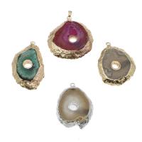 Natural Agate Druzy Pendant, Ice Quartz Agate, with Brass, gold color plated, DIY, more colors for choice, 27-53mm, Hole:Approx 3.6mm, Sold By PC
