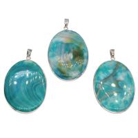 Ripple Gemstone Pendant, with Brass, silver color plated, skyblue, 55x36x7mm, Hole:Approx 2.3mm, Sold By PC