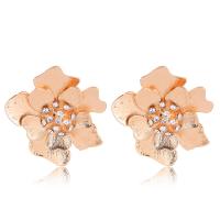 Zinc Alloy Stud Earring Flower plated for woman & with rhinestone nickel lead & cadmium free 40mm Sold By Pair
