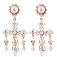 Tibetan Style Drop Earrings, with Plastic Pearl, plated, for woman, more colors for choice, nickel, lead & cadmium free, 88*45mm, Sold By Pair