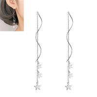 Brass Drop Earring, Star, silver color plated, for woman, nickel, lead & cadmium free, 128*7mm, Sold By Pair