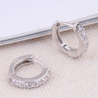 Brass Huggie Hoop Earring silver color plated micro pave cubic zirconia & for woman nickel lead & cadmium free 13mm Sold By Pair