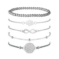 Zinc Alloy Bracelet Set with Cotton Cord plated 5 pieces & for woman silver color Sold By Set
