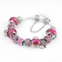 Zinc Alloy European Bracelet with Lampwork & enamel plated & for woman & with rhinestone pink nickel lead & cadmium free Sold By Strand