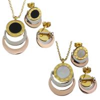 Fashion Stainless Steel Jewelry Sets Stud Earring & necklace with White Shell & Resin with 2Inch extender chain plated & oval chain & for woman 1.5mm Length Approx 17 Inch Sold By Set