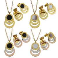 Fashion Stainless Steel Jewelry Sets Stud Earring & necklace with Shell & Resin with 2Inch extender chain plated & oval chain & for woman 1.5mm Length Approx 17 Inch Sold By Set