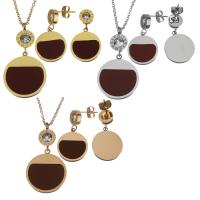 Fashion Stainless Steel Jewelry Sets, earring & necklace, with Resin, with 2Inch extender chain, plated, oval chain & for woman, more colors for choice, 37mm,20x22.5mm,1.5mm,29mm,16x18.5mm, Length:Approx 17 Inch, Sold By Set
