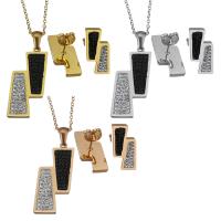 Fashion Stainless Steel Jewelry Sets, Stud Earring & necklace, with Rhinestone Clay Pave, with 2Inch extender chain, plated, oval chain & for woman, more colors for choice, 12.5x28mm,1.5mm,9x18mm, Length:Approx 16 Inch, Sold By Set