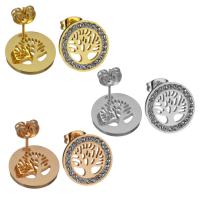 Stainless Steel Stud Earrings with Rhinestone Clay Pave Tree plated for woman & hollow 14mm Sold By Pair