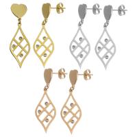 Stainless Steel Drop Earring, plated, for woman & with rhinestone, more colors for choice, 39mm,12x27mm, Sold By Pair