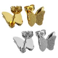 Stainless Steel Stud Earrings, Butterfly, plated, for woman & frosted, more colors for choice, 11x10.50mm, Sold By Pair