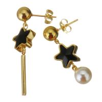 Stainless Steel Asymmetric Earrings, with Plastic Pearl, gold color plated, for woman, 33mm,8x11mm,43mm11x16mm, Sold By Pair